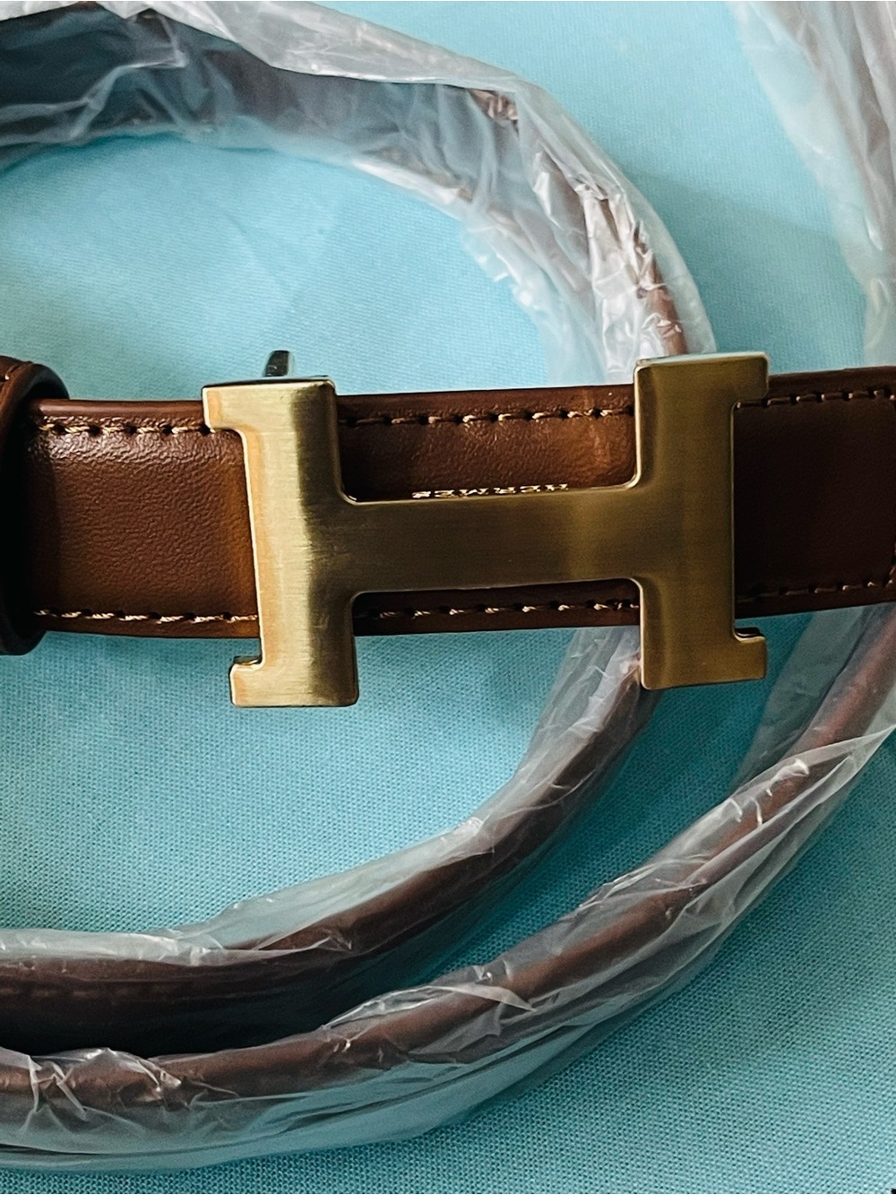 Men's Brown Leather Belt Adjustable Design, with Brass H Buckle